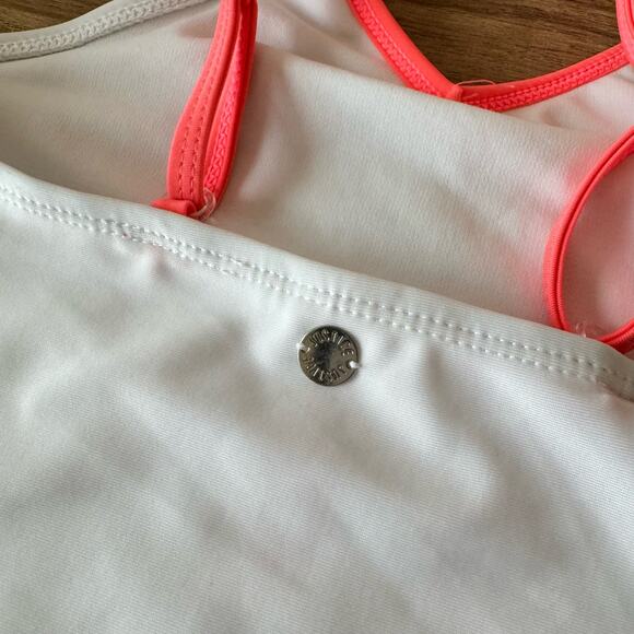 Justice Girls Swimsuit Tankini Top Size Large 12/14 White Pink Floral Adjustable - Picture 8 of 9